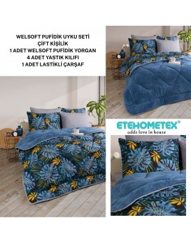 ETE HOMETEX ÇİFT KİŞİLİK WELSOFT UYKU SETİ MONESTERA İNDİGO 8696474231984